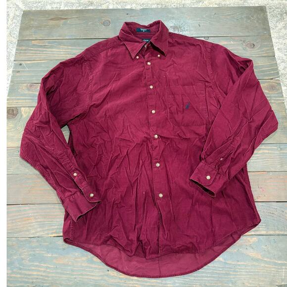 Nautica men's corduroy button up red wine long sleeve shirt size med - Picture 1 of 8